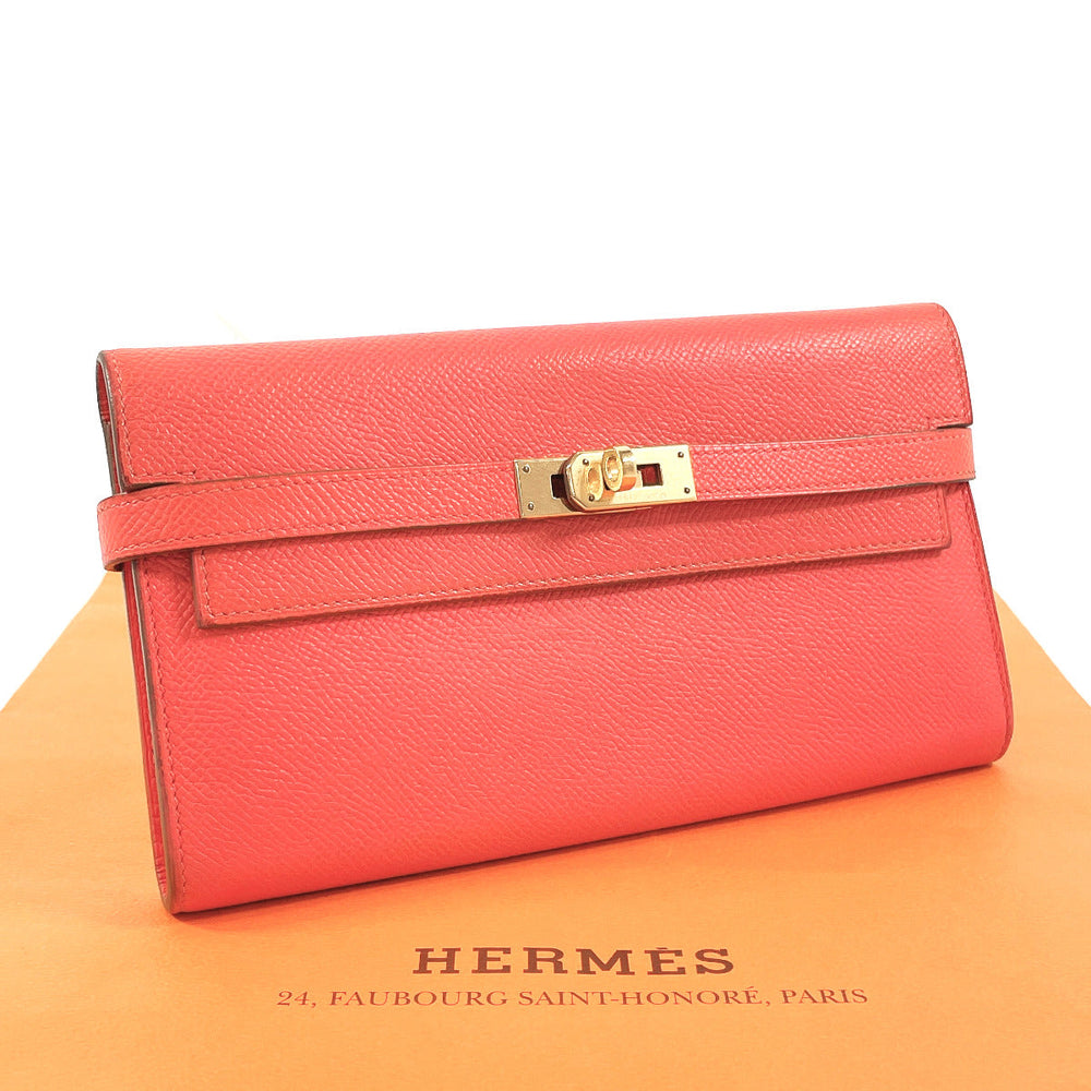 HERMES Long Wallet Purse Epsom pink Kelly wallet