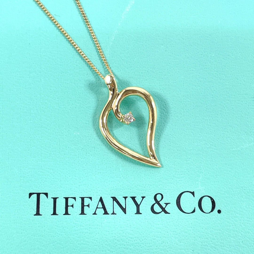 TIFFANY&Co. Necklace K18 Yellow Gold, Diamond gold Leaf heart