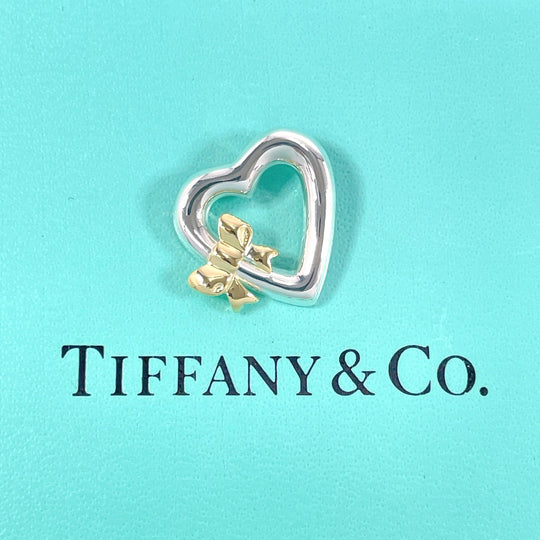 TIFFANY&Co. Pendant top Silver925, K18 Yellow Gold Silver Heart ribbon