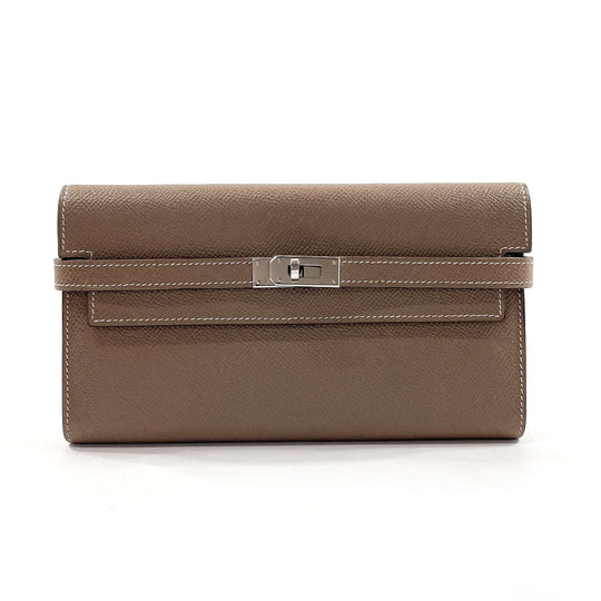 HERMES Long Wallet Purse Epsom Brown Kelly wallet Women Used Authentic