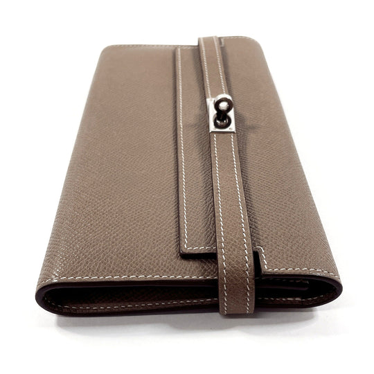 HERMES Long Wallet Purse Epsom Brown Kelly wallet Women Used Authentic