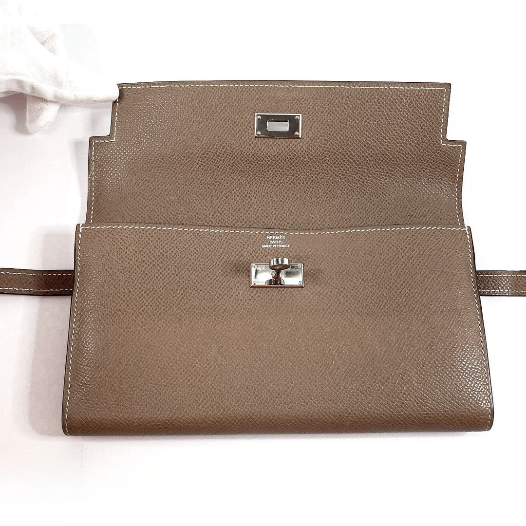HERMES Long Wallet Purse Epsom Brown Kelly wallet Women Used Authentic