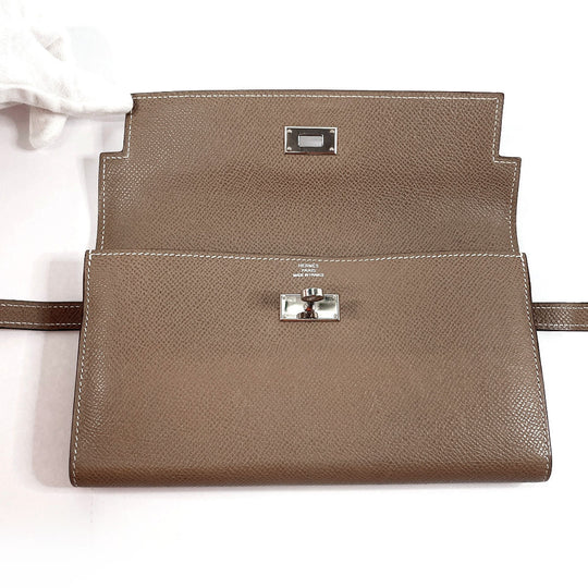 HERMES Long Wallet Purse Epsom Brown Kelly wallet Women Used Authentic