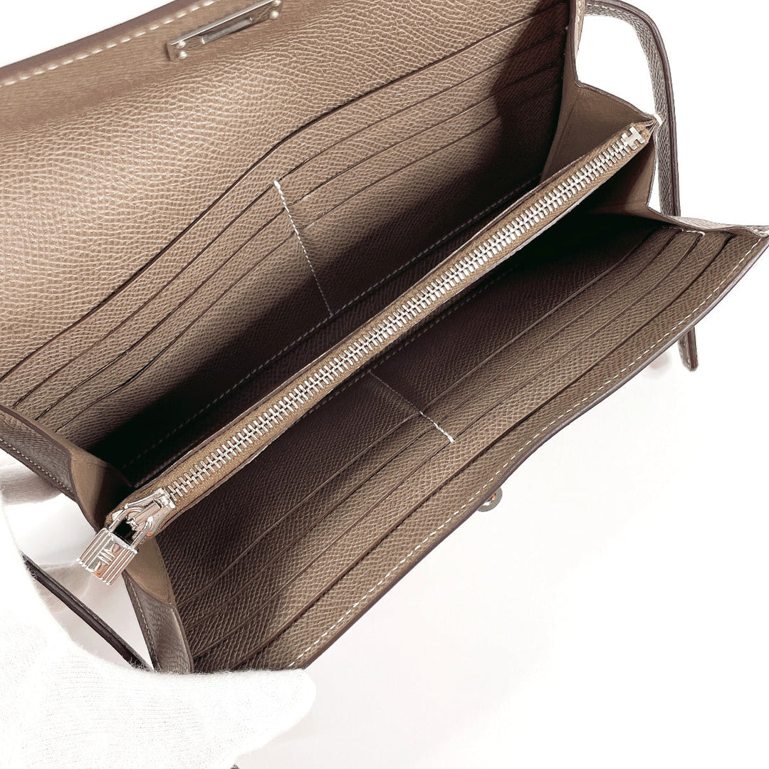 HERMES Long Wallet Purse Epsom Brown Kelly wallet Women Used Authentic