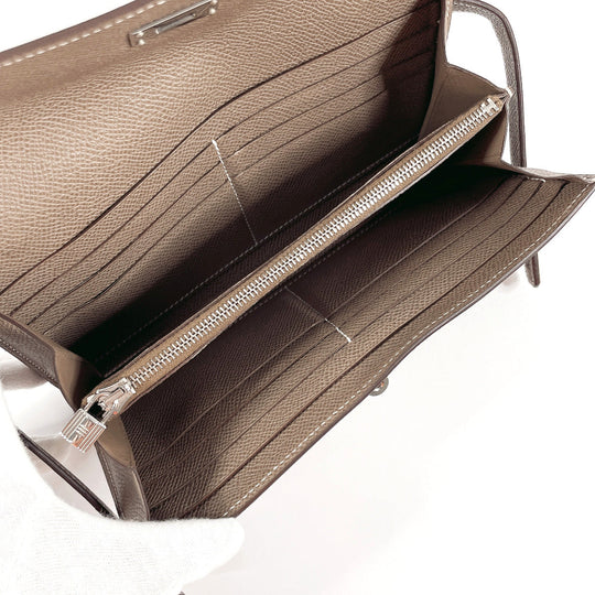 HERMES Long Wallet Purse Epsom Brown Kelly wallet Women Used Authentic