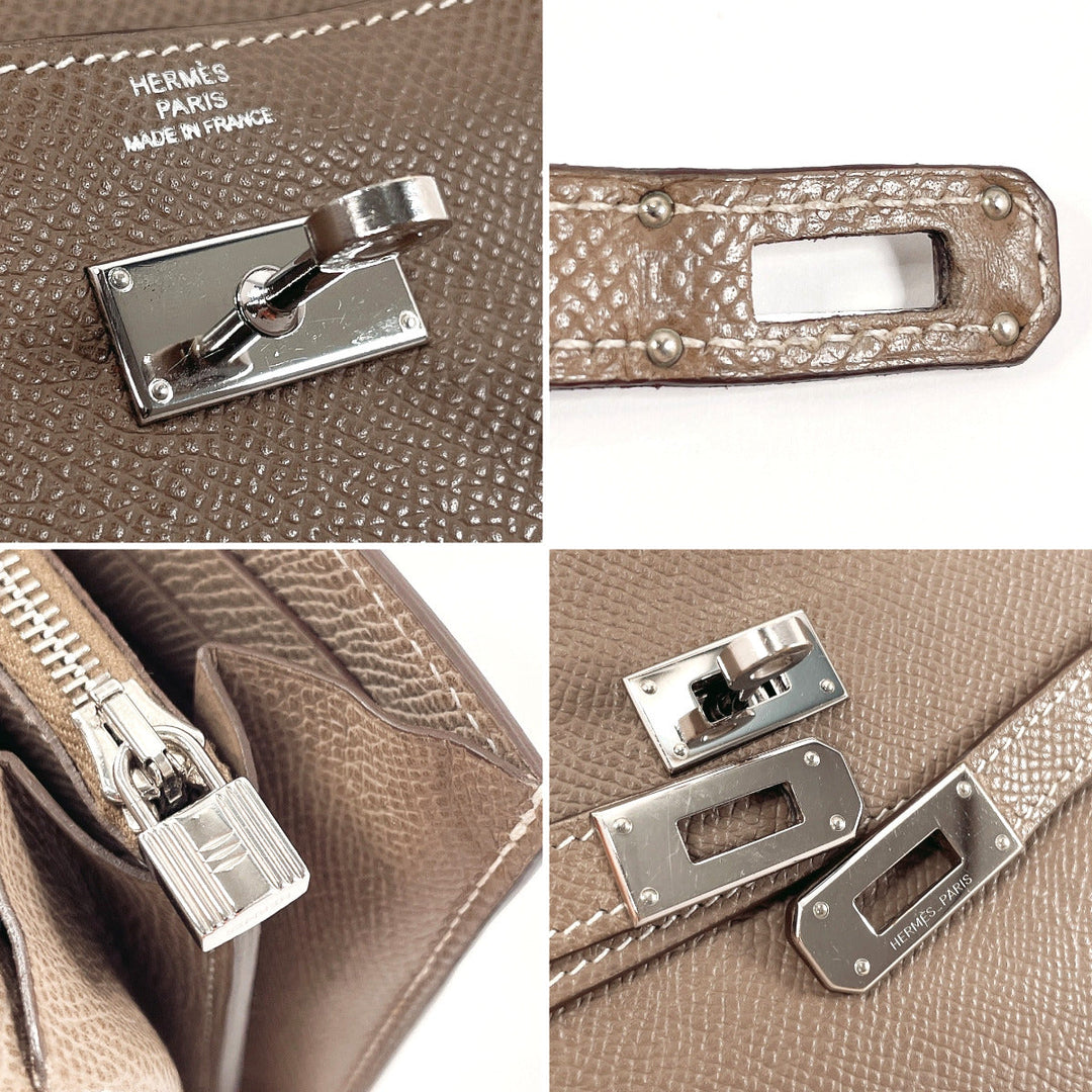 HERMES Long Wallet Purse Epsom Brown Kelly wallet Women Used Authentic