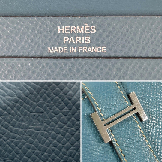 HERMES Bifold Wallet Epsom blue Card Case Bearn Mini Women Used Authentic