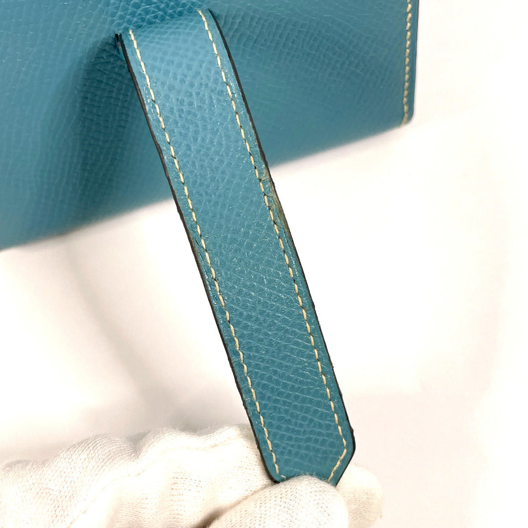 HERMES Bifold Wallet Epsom blue Card Case Bearn Mini Women Used Authentic