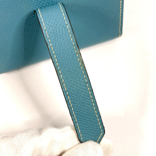 HERMES Bifold Wallet Epsom blue Card Case Bearn Mini Women Used Authentic