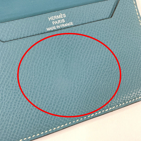 HERMES Bifold Wallet Epsom blue Card Case Bearn Mini Women Used Authentic