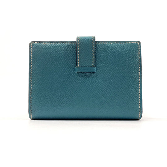 HERMES Bifold Wallet Epsom blue Card Case Bearn Mini Women Used Authentic