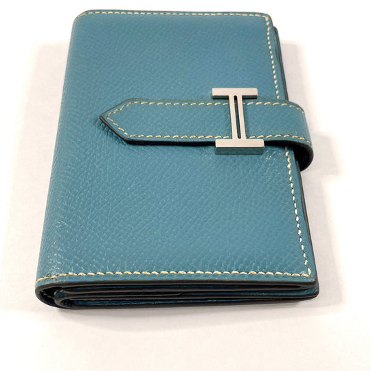 HERMES Bifold Wallet Epsom blue Card Case Bearn Mini Women Used Authentic