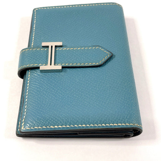 HERMES Bifold Wallet Epsom blue Card Case Bearn Mini Women Used Authentic