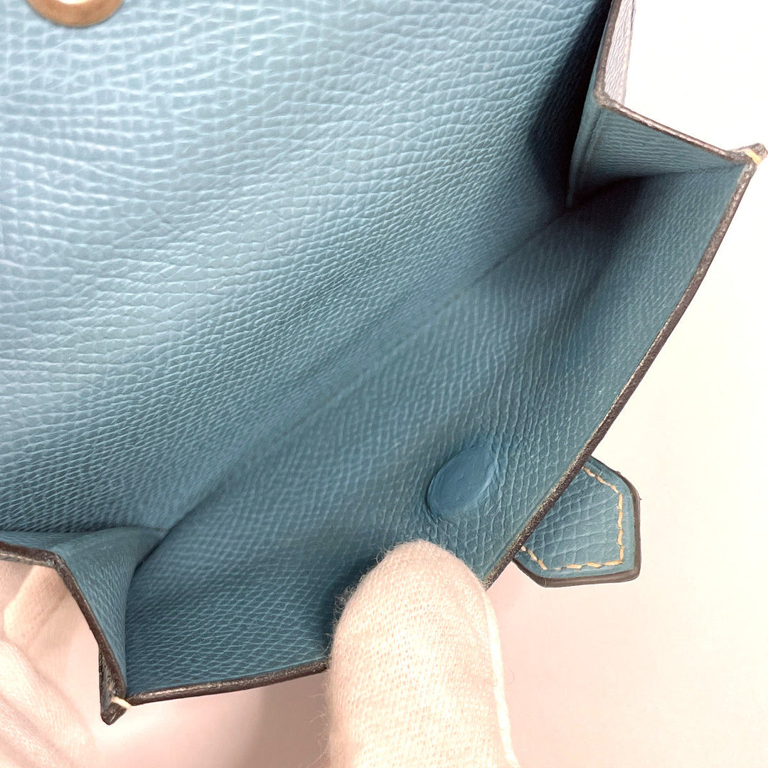 HERMES Bifold Wallet Epsom blue Card Case Bearn Mini Women Used Authentic