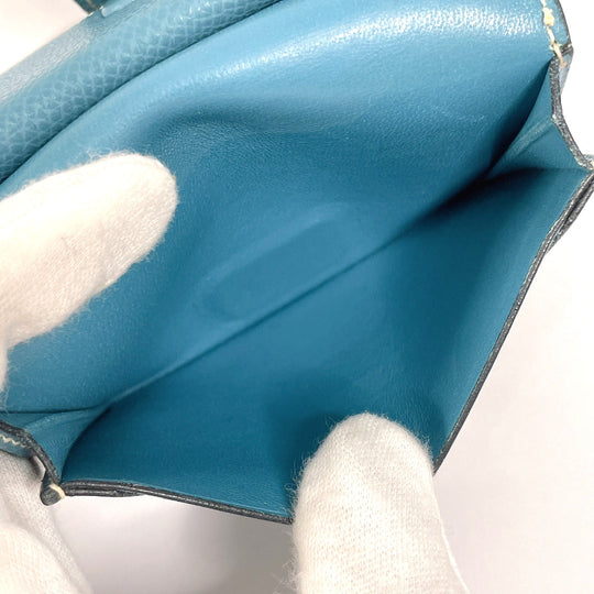 HERMES Bifold Wallet Epsom blue Card Case Bearn Mini Women Used Authentic