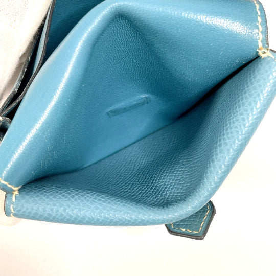 HERMES Bifold Wallet Epsom blue Card Case Bearn Mini Women Used Authentic