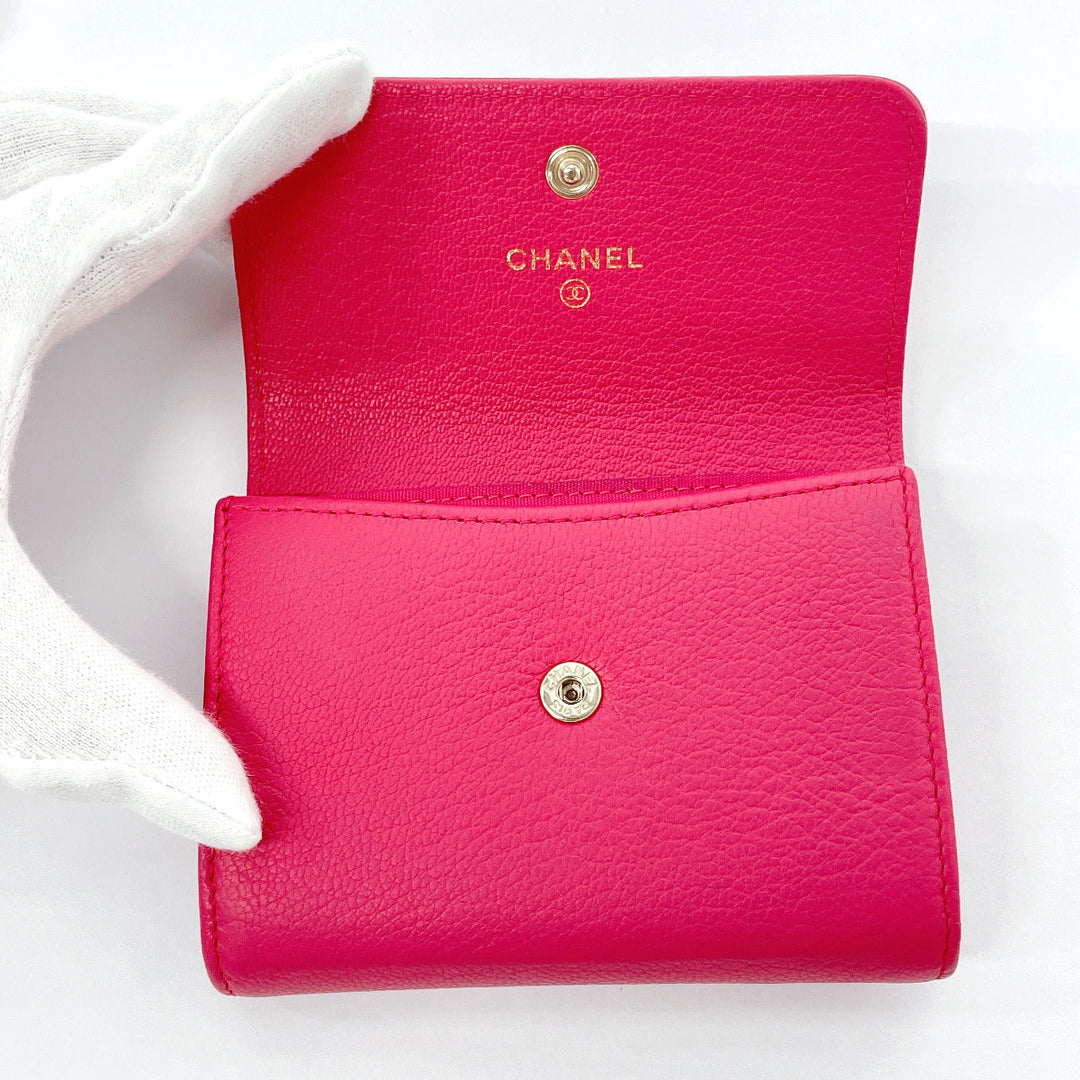 CHANEL Card Case leather pink COCO Mark Coin case