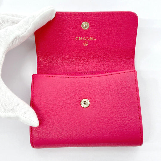 CHANEL Card Case leather pink COCO Mark Coin case