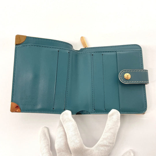 LOUIS VUITTON Bifold Wallet M91829 leather blue Suhari Compact zip