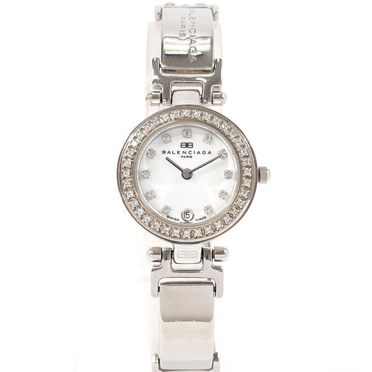 BALENCIAGA Watches Quartz Stainless Steel Silver 12P diamond white dial Women Used Authentic