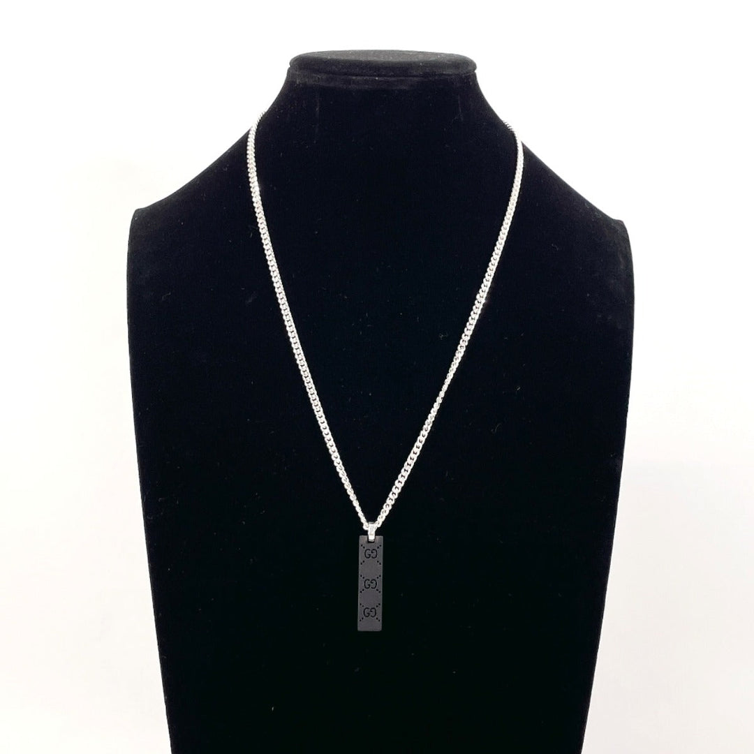 GUCCI Necklace Silver925 , Leather Silver GG Tag Chain