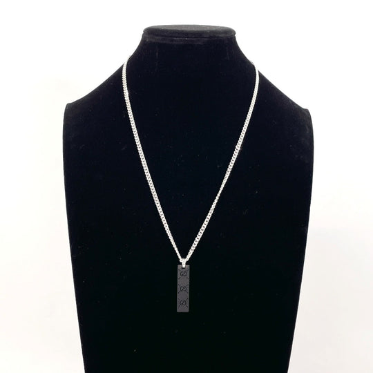 GUCCI Necklace Silver925 , Leather Silver GG Tag Chain