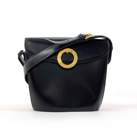 CELINE Shoulder Bag leather black vintage Circle logo