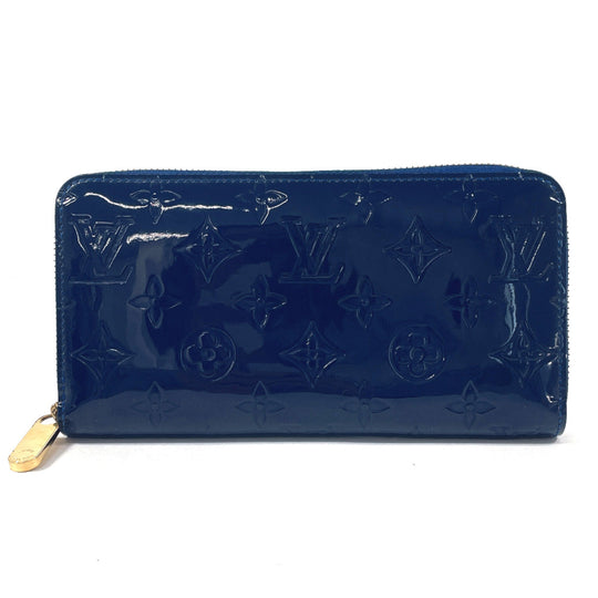 LOUIS VUITTON Long Wallet Purse M90047 Monogram Vernis blue Zippy wallet unisex Used Authentic