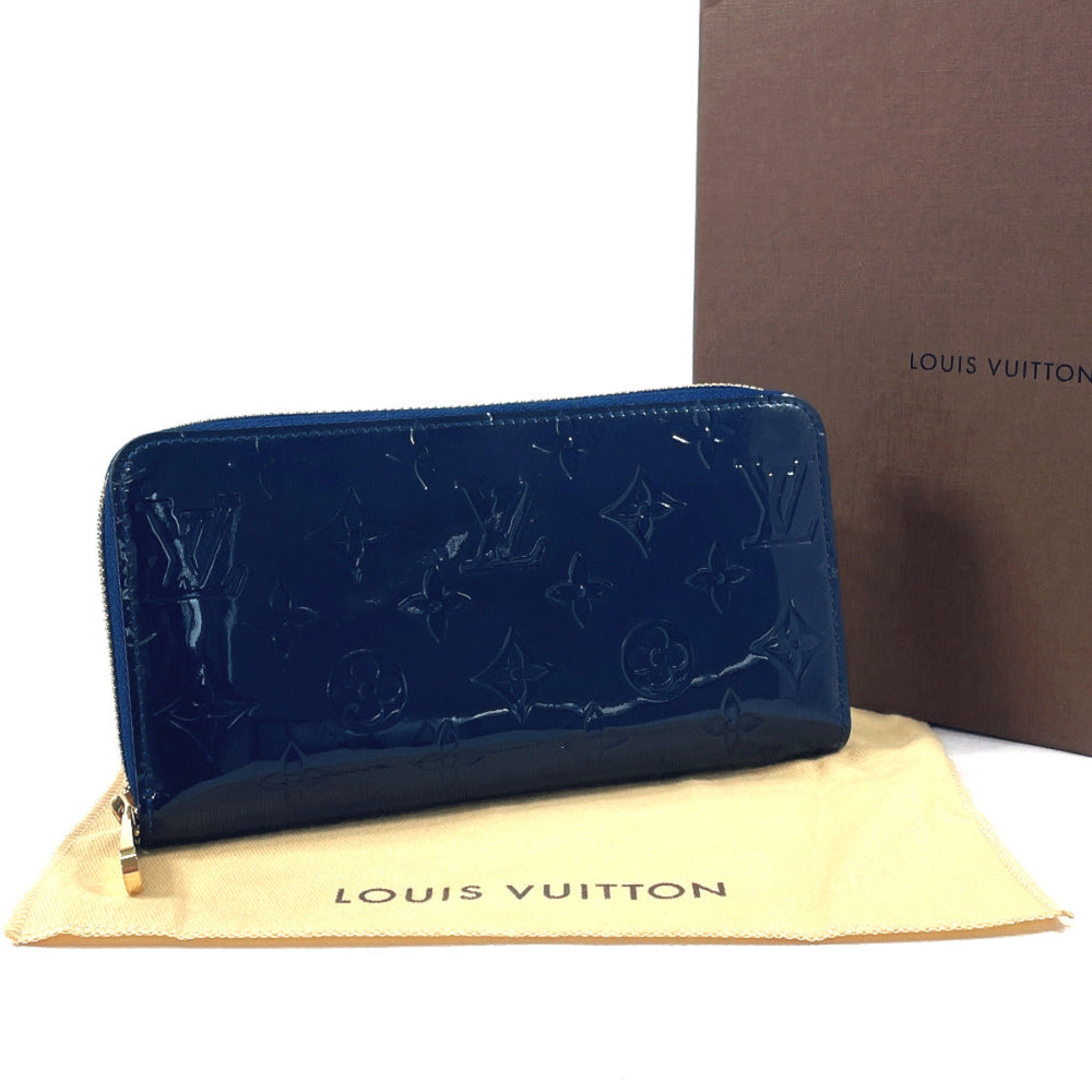 LOUIS VUITTON Long Wallet Purse M90047 Monogram Vernis blue Zippy wallet unisex Used Authentic