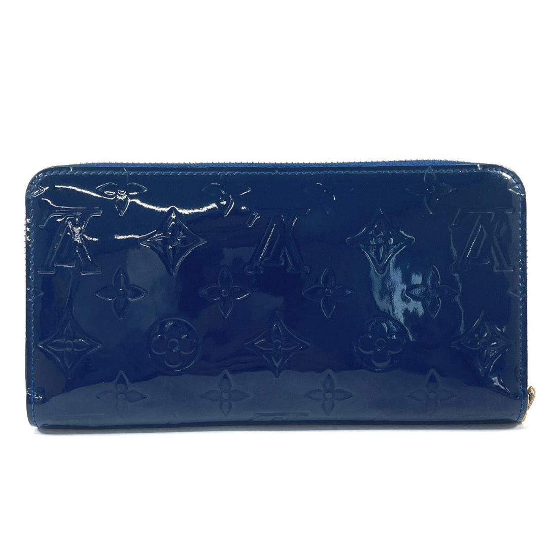 LOUIS VUITTON Long Wallet Purse M90047 Monogram Vernis blue Zippy wallet unisex Used Authentic
