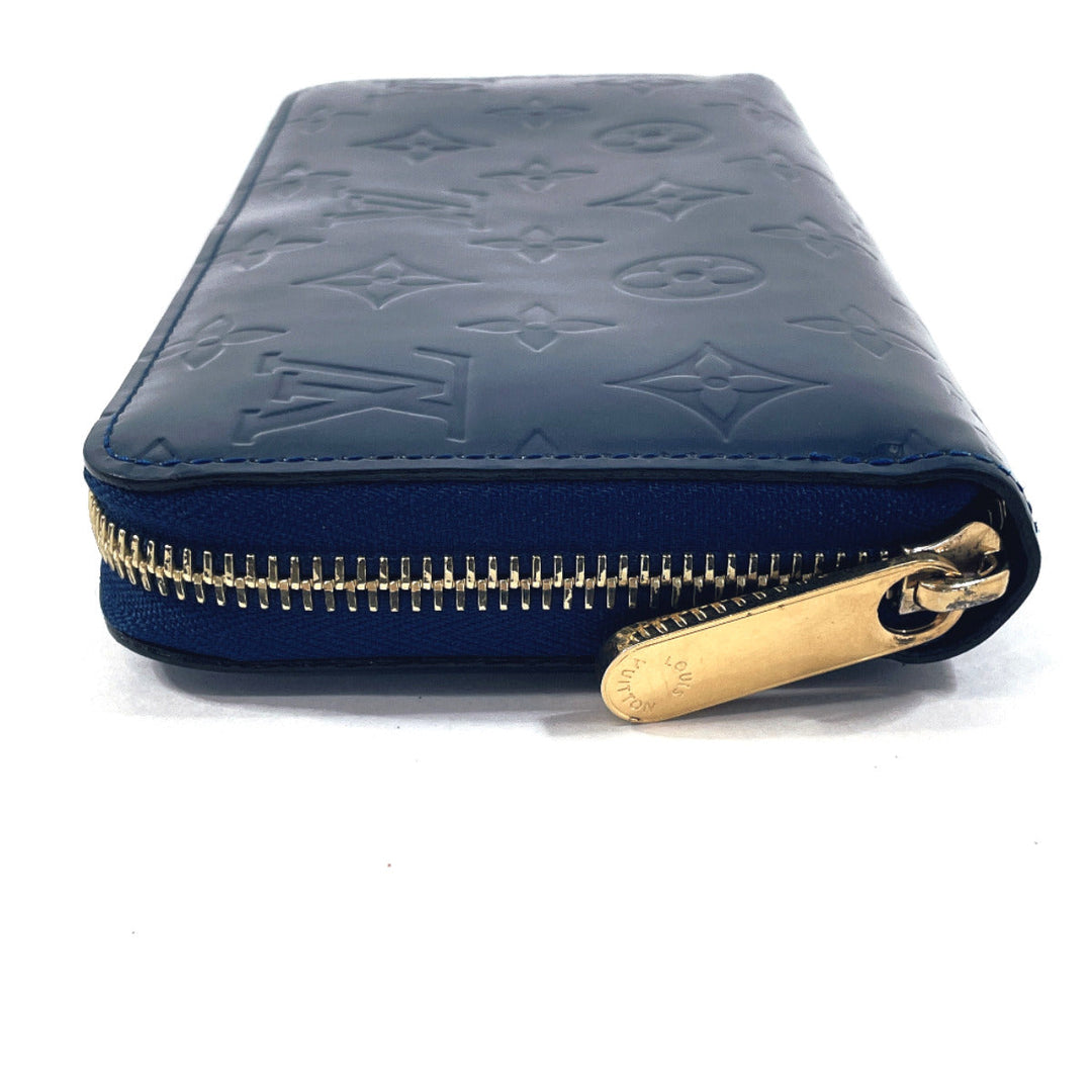 LOUIS VUITTON Long Wallet Purse M90047 Monogram Vernis blue Zippy wallet unisex Used Authentic