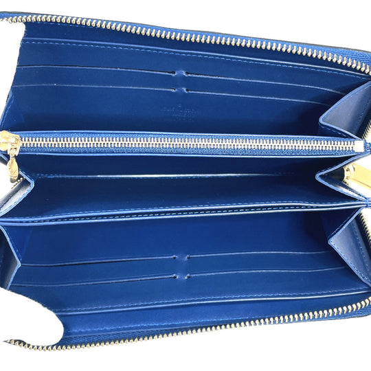 LOUIS VUITTON Long Wallet Purse M90047 Monogram Vernis blue Zippy wallet unisex Used Authentic