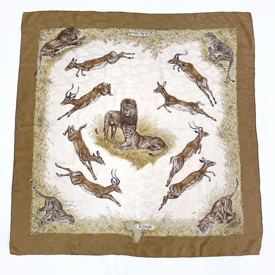 HERMES scarf Silk, 100% silk Brown KENYA Kenya Animal Carre 90