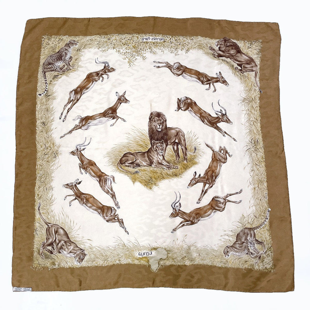 HERMES scarf Silk, 100% silk Brown KENYA Kenya Animal Carre 90