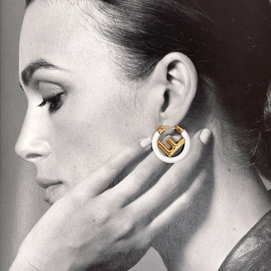 FENDI Pierce metal gold F is Fendi Women Used Authentic