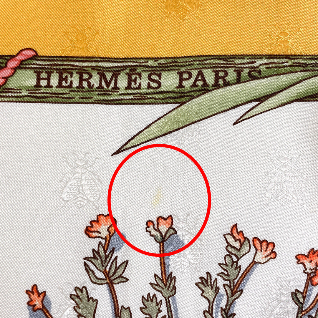 HERMES scarf Silk, 100% silk yellow Herbier de Gavarnie Pressed flowers in the Gavarnie valley Carre 90 Women Used Authentic