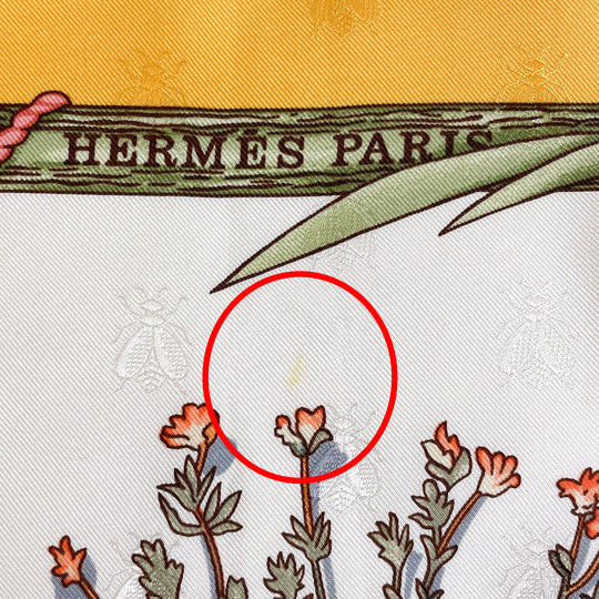 HERMES scarf Silk, 100% silk yellow Herbier de Gavarnie Pressed flowers in the Gavarnie valley Carre 90 Women Used Authentic