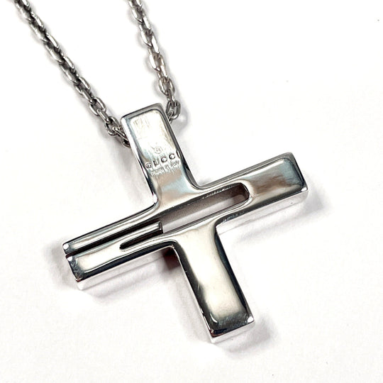 GUCCI Necklace Silver925 Silver Cross Cutout G unisex Used Authentic