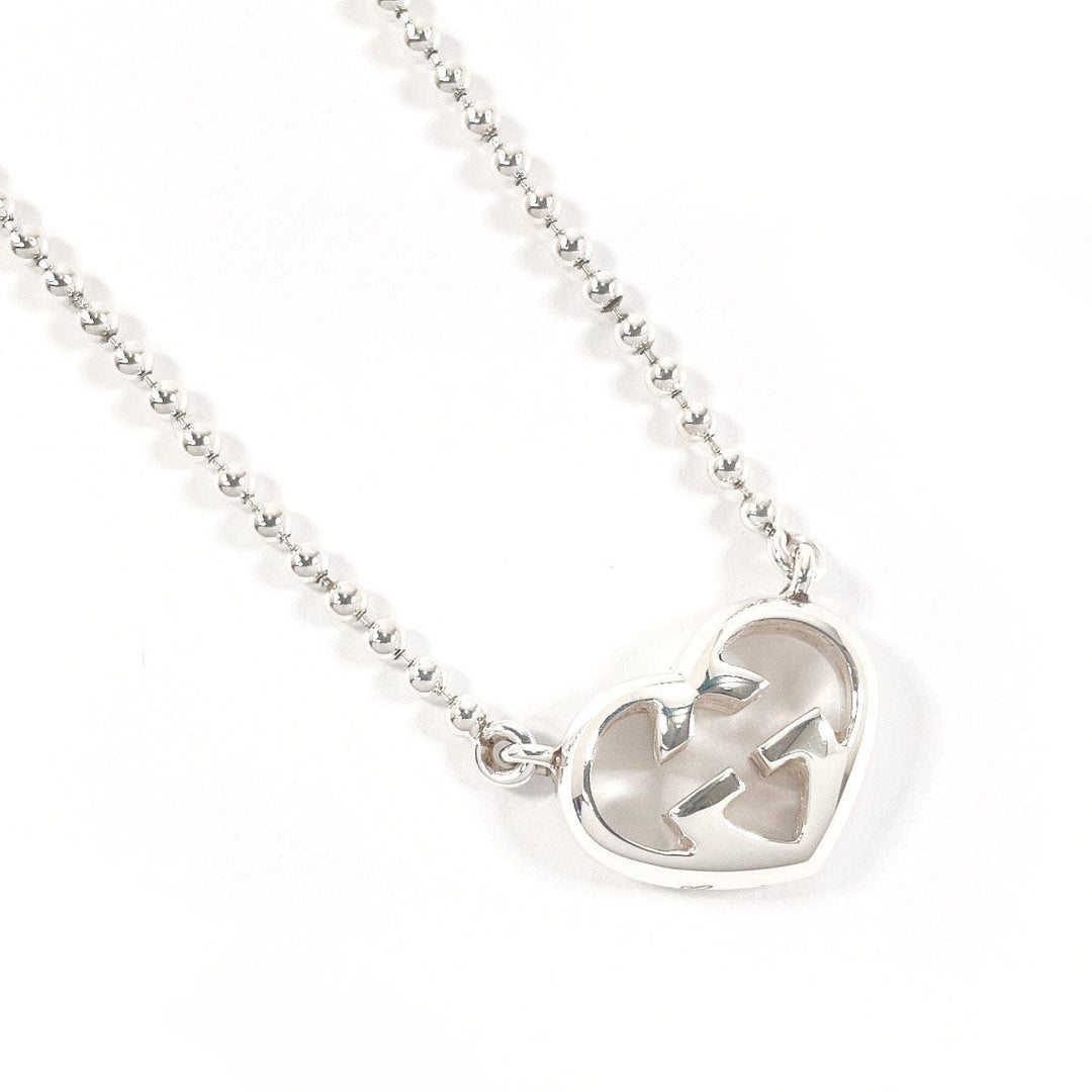 GUCCI Necklace Silver925 Silver Ball chain Interlocking G heart Women Used Authentic