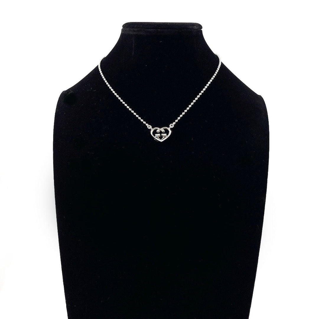 GUCCI Necklace Silver925 Silver Ball chain Interlocking G heart Women Used Authentic