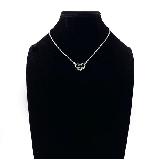 GUCCI Necklace Silver925 Silver Ball chain Interlocking G heart Women Used Authentic