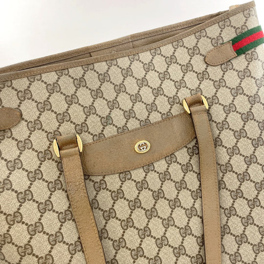 GUCCI Tote Bag 39.02.091 GG Supreme canvas, leather Brown Sherry line Old Gucci