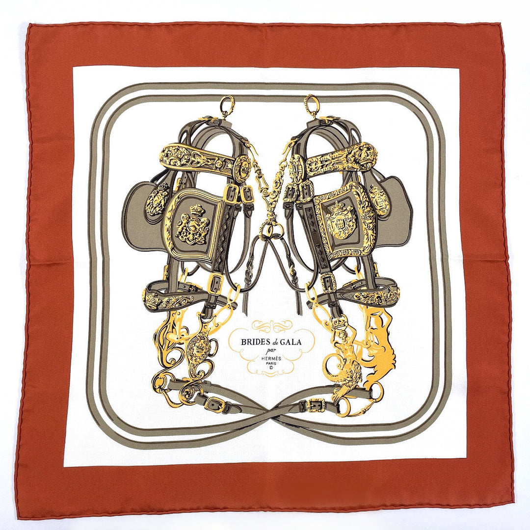 HERMES scarf silk Brown BRIDES de GARA Carre 45