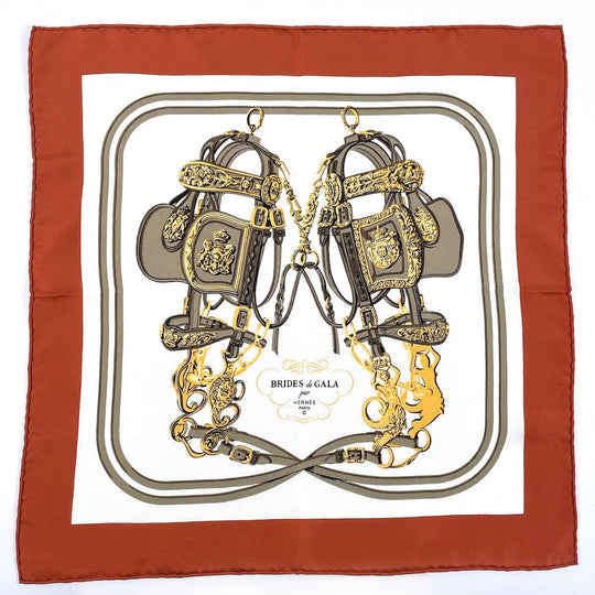 HERMES scarf silk Brown BRIDES de GARA Carre 45