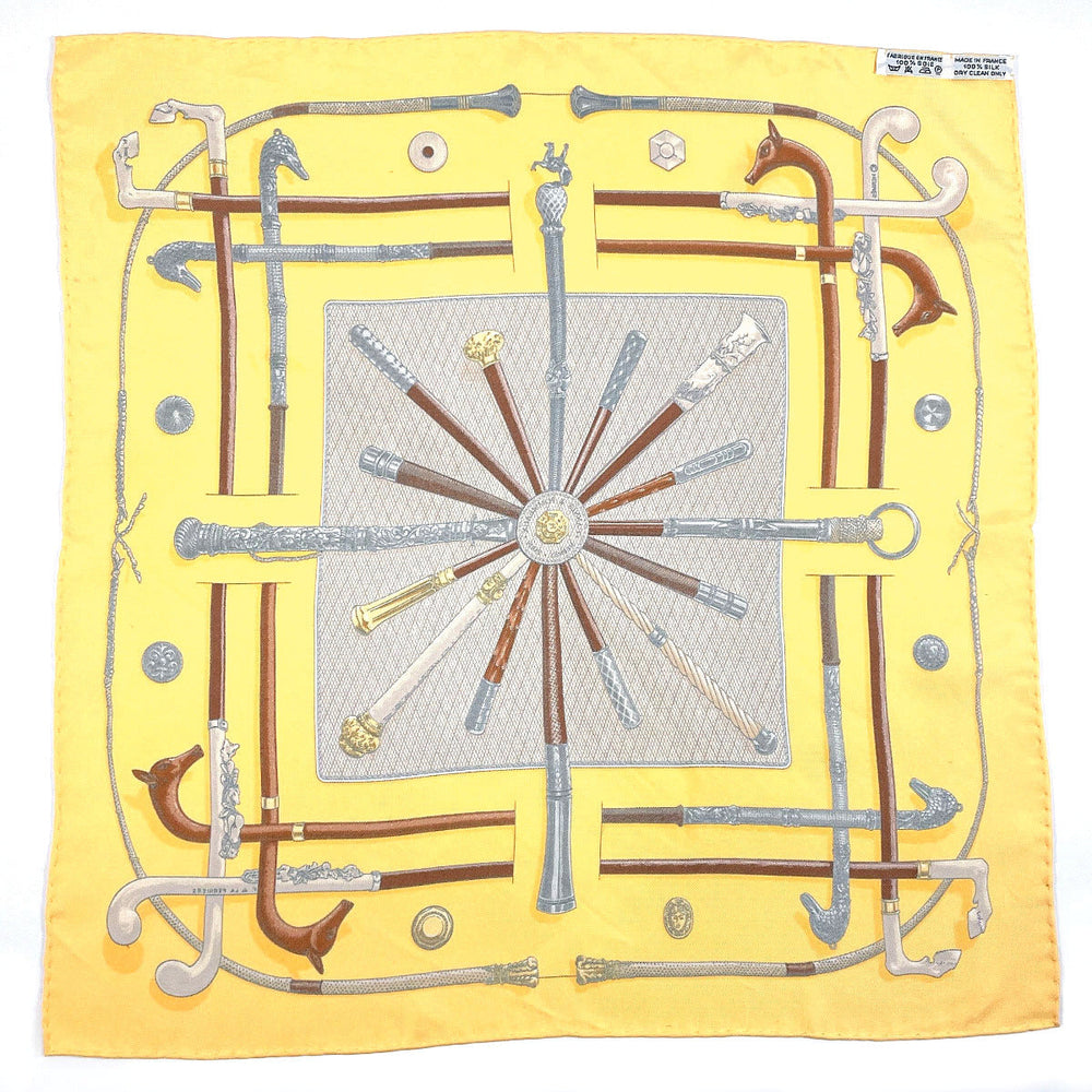 HERMES scarf silk yellow CANNES & POMMEAUX Carre 45