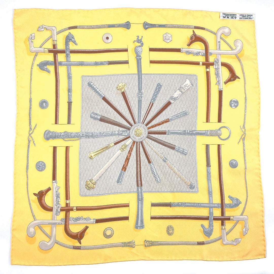 HERMES scarf silk yellow CANNES & POMMEAUX Carre 45