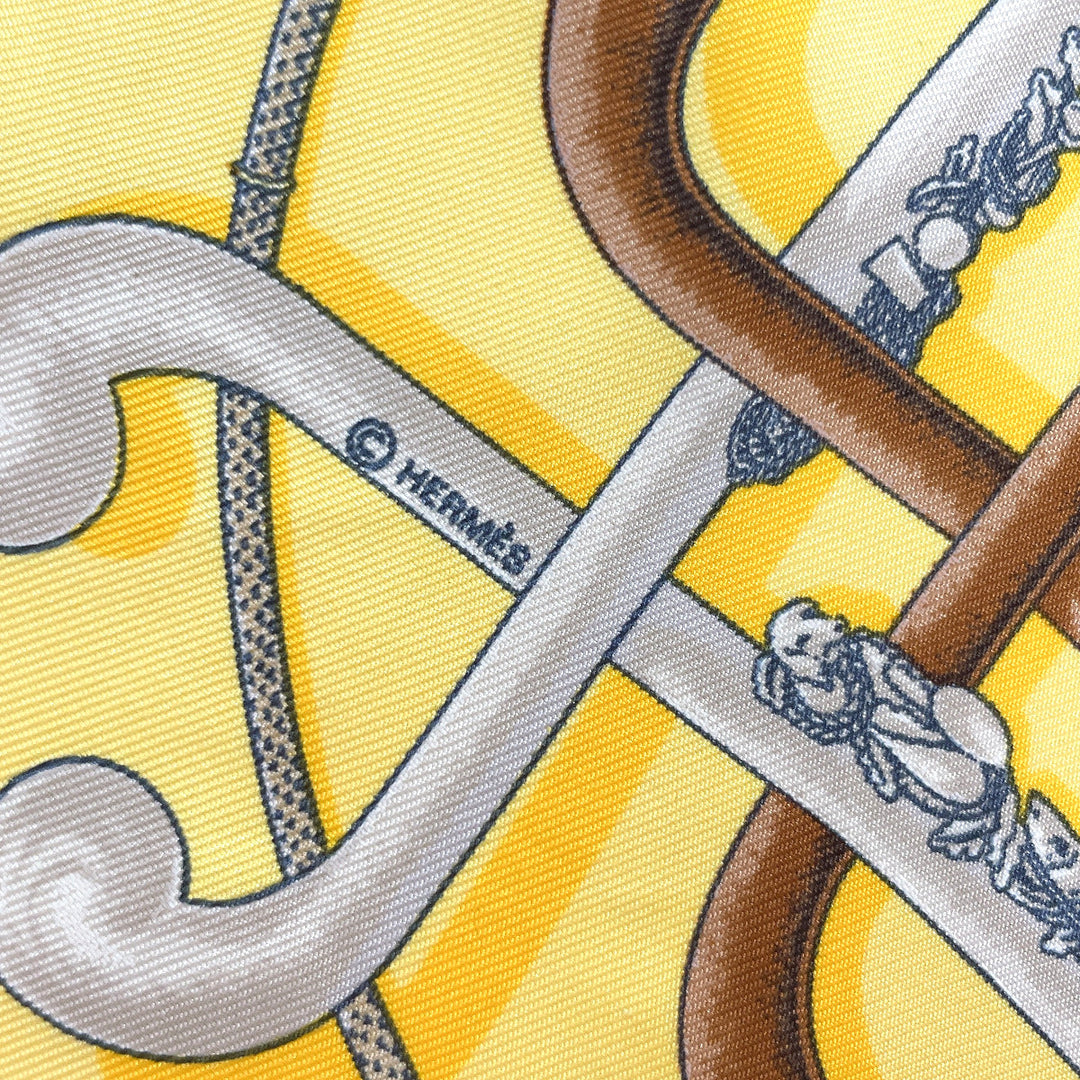 HERMES scarf silk yellow CANNES & POMMEAUX Carre 45