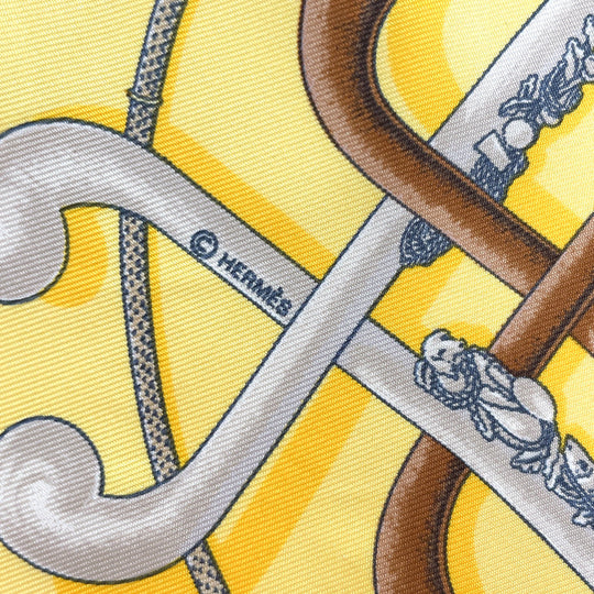 HERMES scarf silk yellow CANNES & POMMEAUX Carre 45