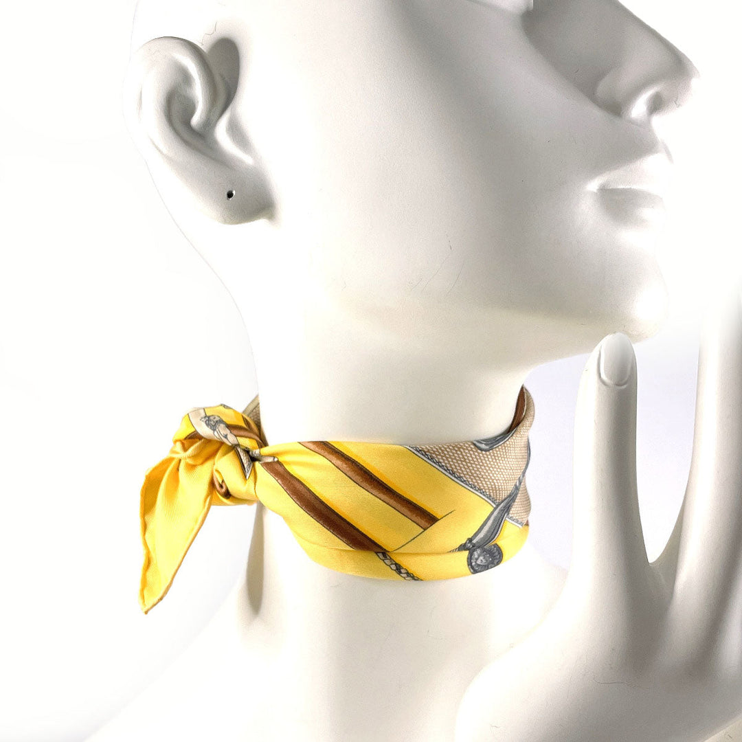 HERMES scarf silk yellow CANNES & POMMEAUX Carre 45