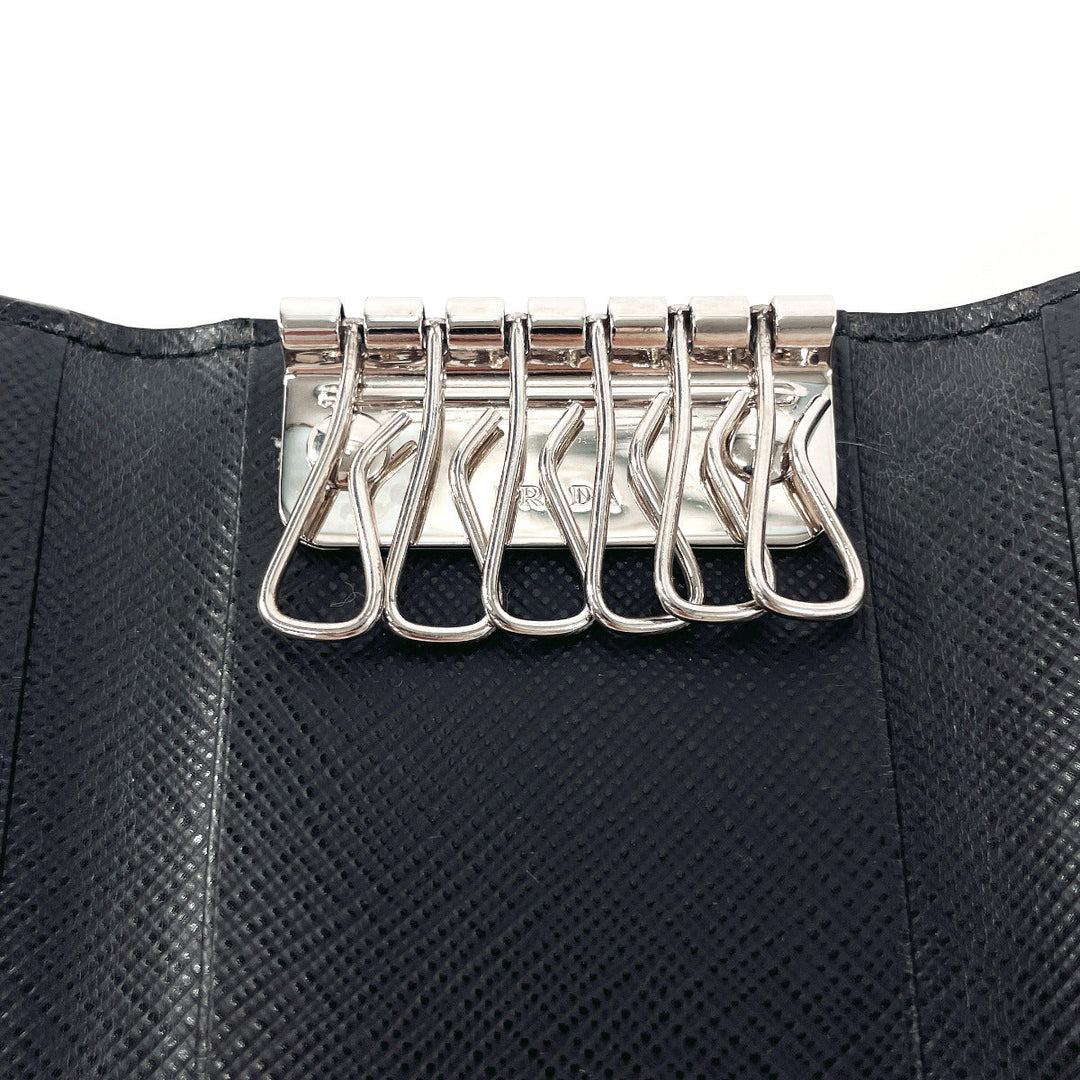PRADA Key case Key holder  1PG222 Safiano leather black Flower motif Women Used Authentic